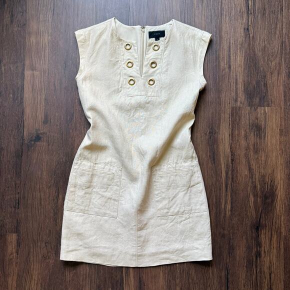 J.Crew Metallic Linen Shift Dress Size 4 Gold Sleeveless Mini - Picture 1 of 8
